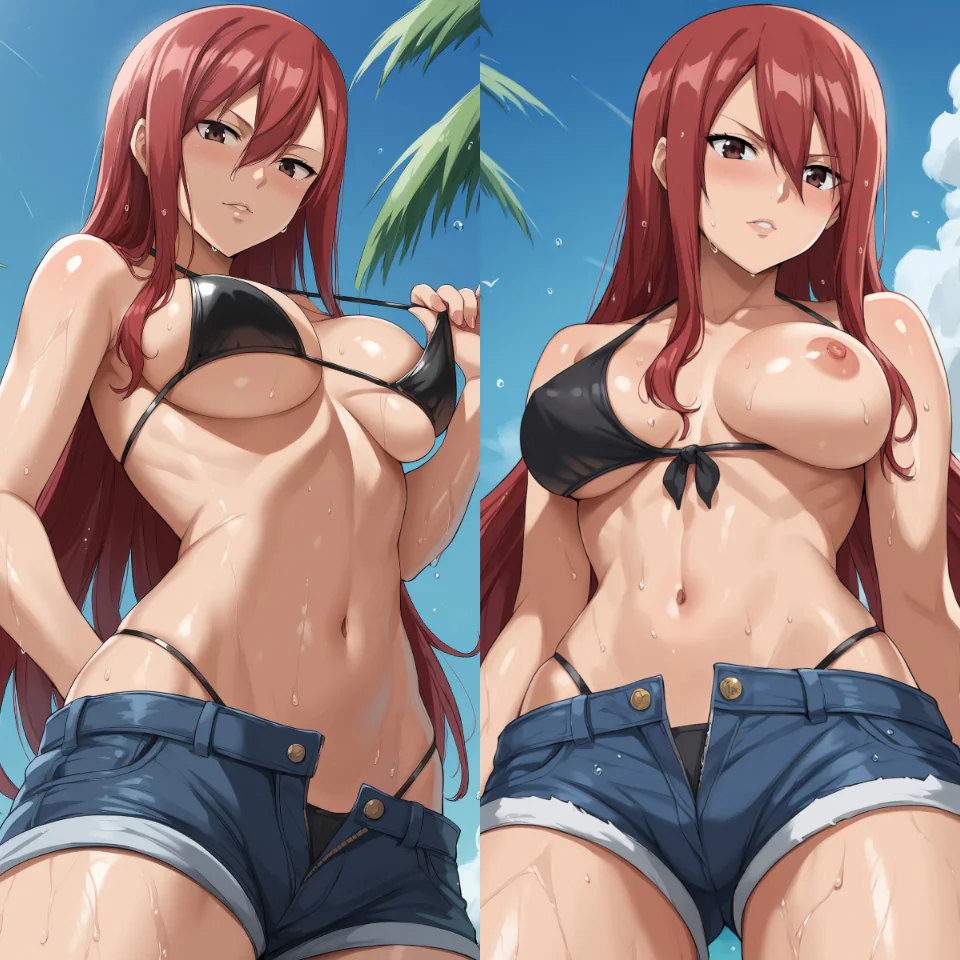 erza summer hot pants hentai fairy tail temptart